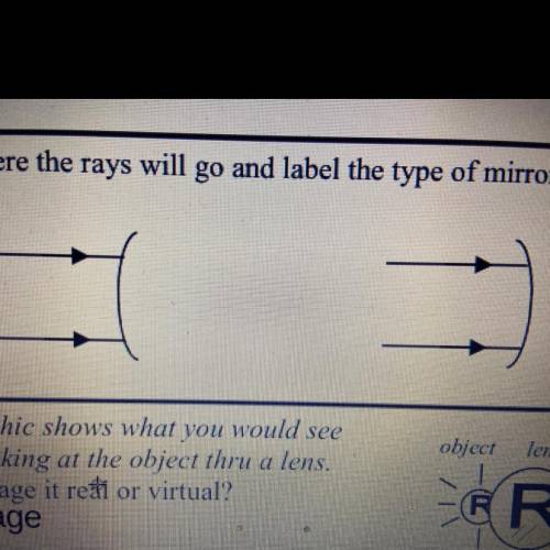 Please help Draw where the rays will go and label the type of mirror.