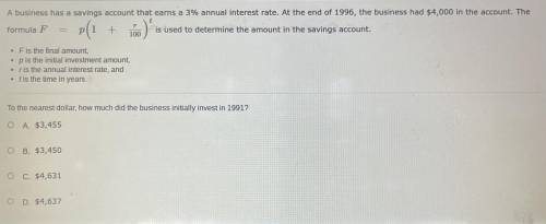 A business has a savings account that earns a 3% annual interest rate. At the end of 1996, the busi