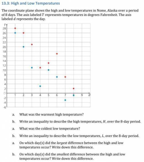 Write an inequality to describe the high temperatures, H, over the 8-day period.