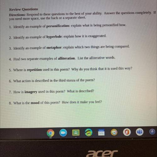 Review Questions

Directions: Respond to these questions to the best of your ability. Answer the q