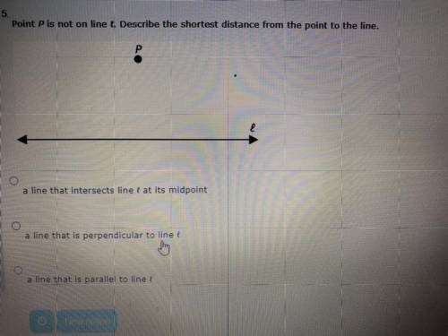 Point P is not on line 1. Describe the shortest distance from the point to the line.