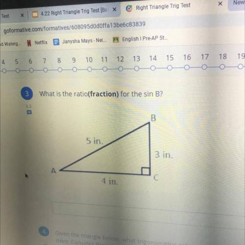 What is the ratio(fraction) for sin B