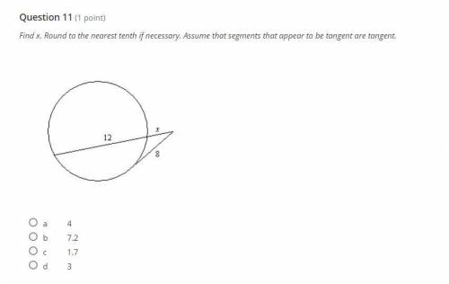 Find x. Round to the nearest tenth if necessary. Assume that segments that appear to be tangent are