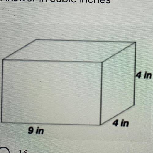 2. What is the volume of the rectangular prism in the diagram below.

Answer in cubic inches *
4 i