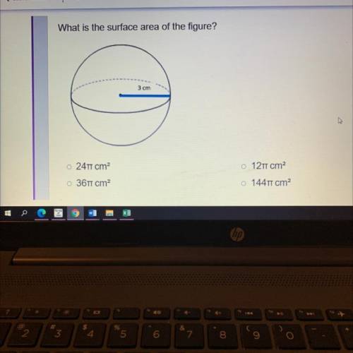 What is the surface area of the figure?

3 cm
o 241 cm2
o 12 cm?
36T1 cm2
o 1441 cm?