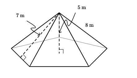 This pentagonal right pyramid has a base area of 30m^2

What is the volume of the figure?This Is d