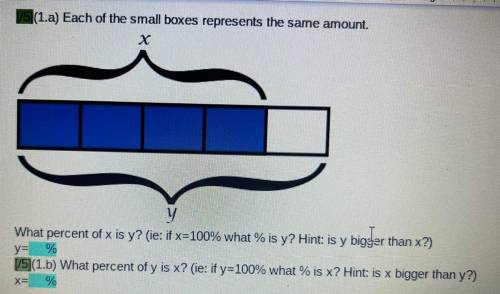 [15](1.a) Each of the small boxes represents the same amount.

y
What percent of x is y? (ie: if x