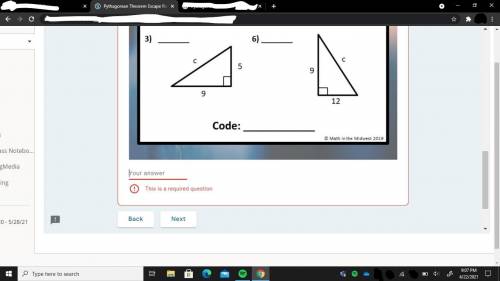 Hey could anyone help me with this Pythagorean theorem (to get the code you add all of the answers