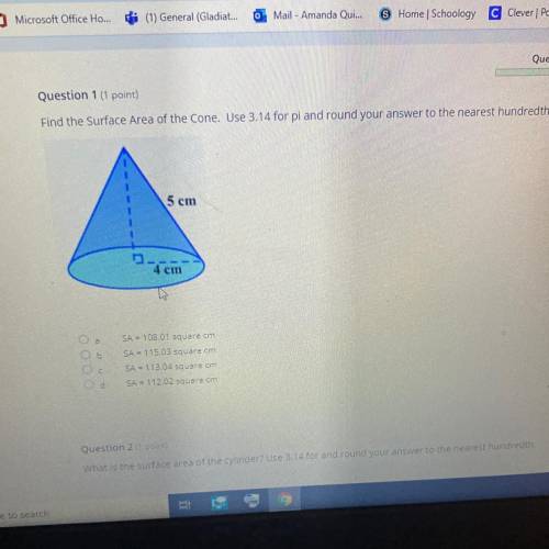 Find the surface area of the cone.Use 3.14 for pi and round your answer to the nearest hundredth