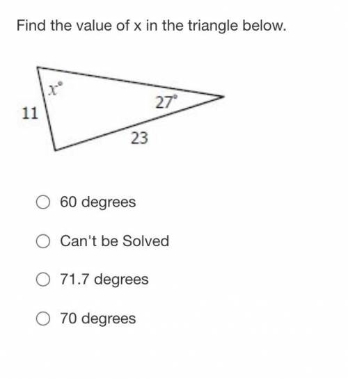 Find the value of x in the triangle below.