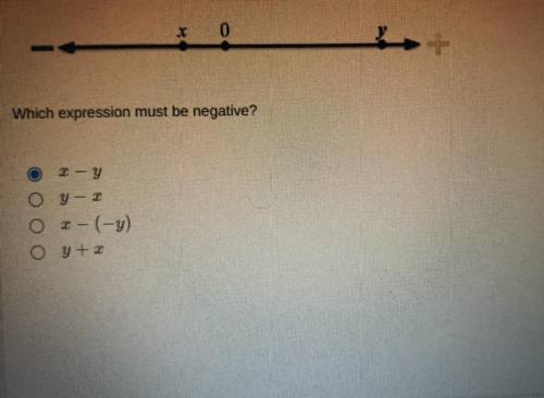 In the diagram, x is a negative number. and it is closer to zero than y.y is a positive number. whi
