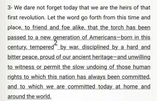 The underlined passage from Section 3 of Kennedy's speech is an example of what element of argument