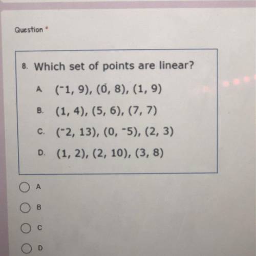 Pls help i’m struggling what set of points are linear