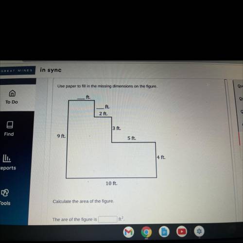 Please help me fill in the missing dimensions on the figure calculate the area of the figure the ar