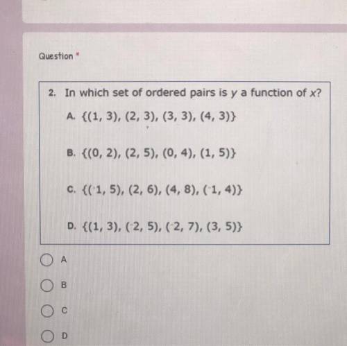 Pls helppp in which set of ordered pairs is y a function of x??