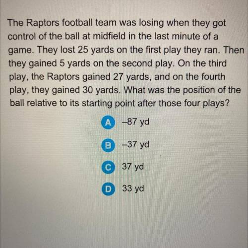 The Raptors football team was losing when they got

control of the ball at midfield in the last mi