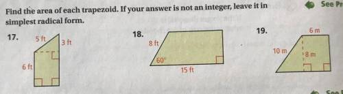I need help with question 18. The answer is53√3 ft^2. But how do I get there?
