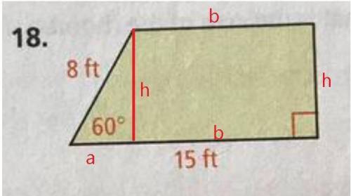 I need help with question 18. The answer is53√3 ft^2. But how do I get there?