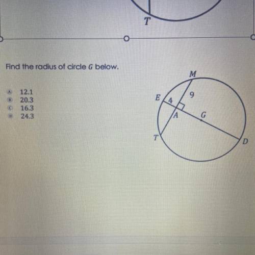Find the radius of circle G below.