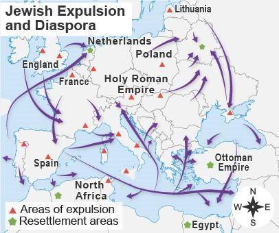 Review the map.

Which country was a resettlement area for Jewish people?
England
Egypt
France
Lit