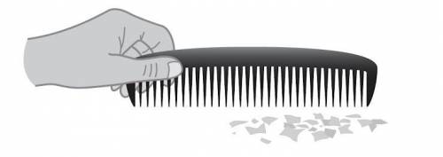 A student rubs a comb on a cloth. She then holds the comb 30 centimeters above some small pieces of