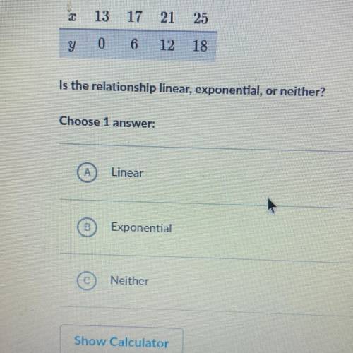 Is the relationship linear, exponential, or neither ?