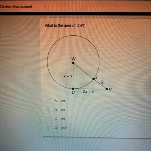 What is the area of circle W?