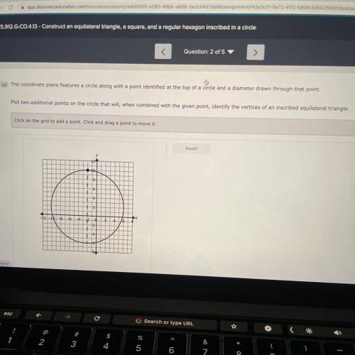 The coordinate plane features a circle along with a point identified at the top of a circle and a d