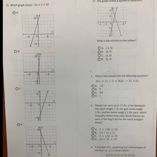 15. Which graph shows - 3x + y = 8
first question