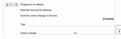 Propane is an alkene. Describe the test for alkenes. Give the colour change in the test.