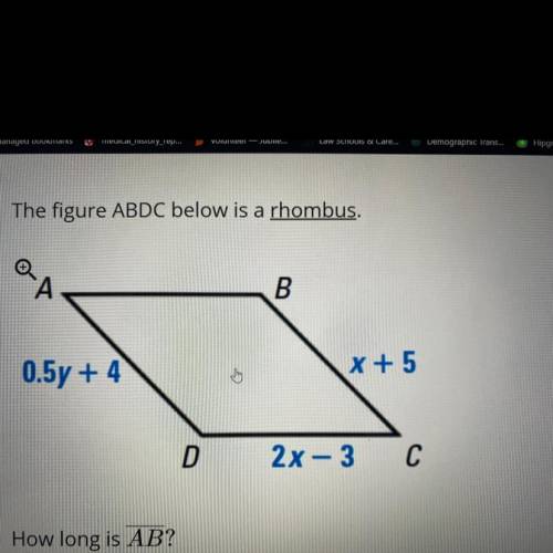 The figure below is a rhombus 
How long is AB?