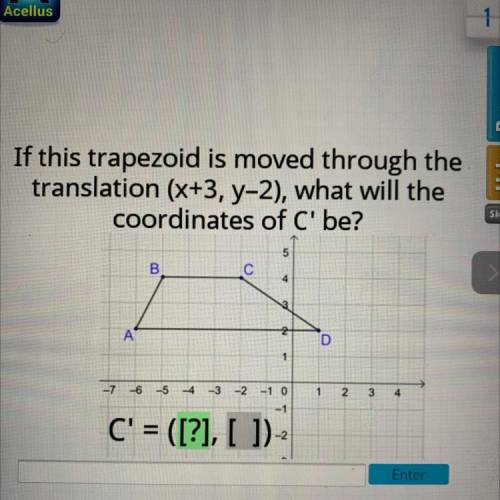 If this trapezoid is moved through the

translation (x+3, y-2), what will the
coordinates of C' be
