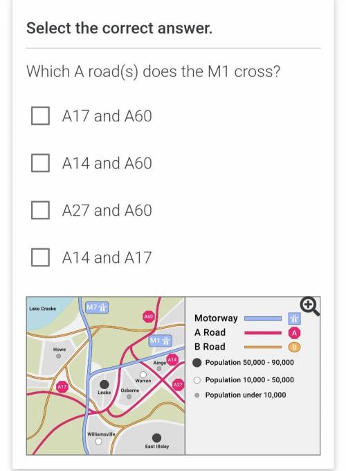 Which A road(s) does the M1 cross?