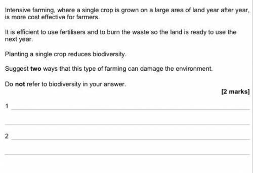 Suggest two ways that this type of farming can damage the environment?