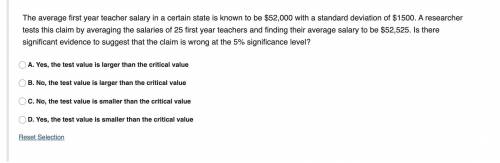 The average first year teacher salary in a certain state is known to be $52,000 with a standard dev
