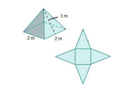 I NEED HELP IM ON A TIMER

What is the surface area of the square pyramid? 
A.6 square meters
B.16
