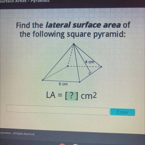 Find the lateral surface area of the following square pyramid.