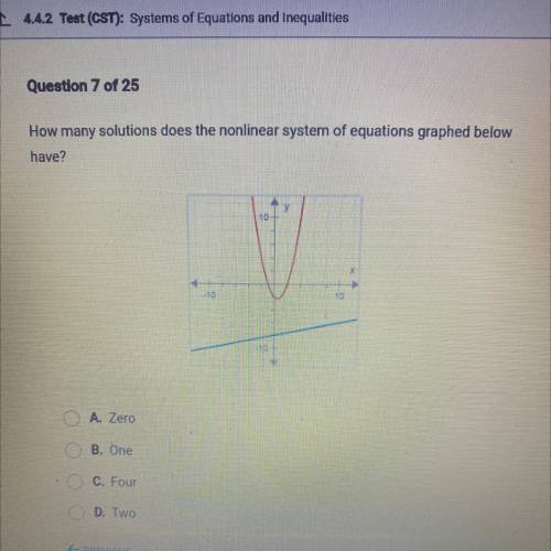 How many solutions does the nonlinear system of equations graphed below have?