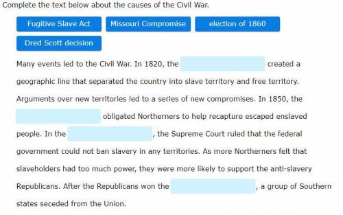 Complete the text below about the causes of the Civil War.