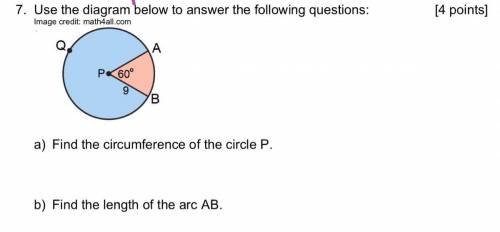 Find the circumference of the circle P. Find the length of arc AB.