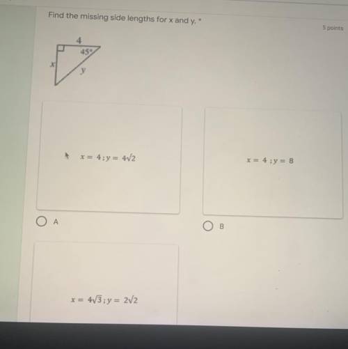 Find the missing side lengths for x and y