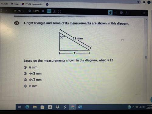 How do I find t ? Using only the hypotenuse and angle ?