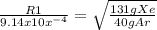 \frac{R1}{9.14 x 10x^{-4} } = \sqrt{\frac{131 g Xe}{40g Ar} }