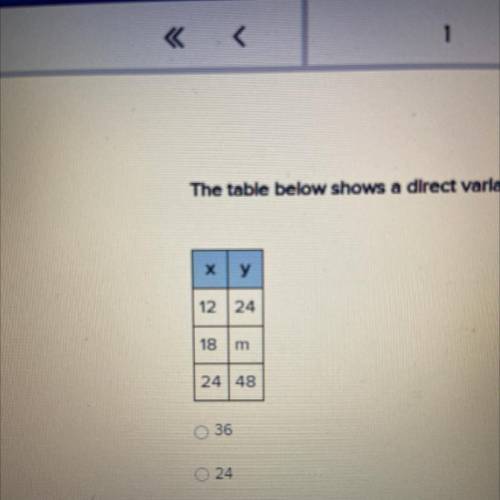 The table below shows a direct variation. What is the value of m?
36
24
2
30