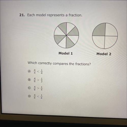 Each model represents a fraction which correctly compares the fractions