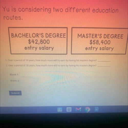 1. Over a period of 10 years, how much more will Yu earn by having his masters degree?

2. Over a