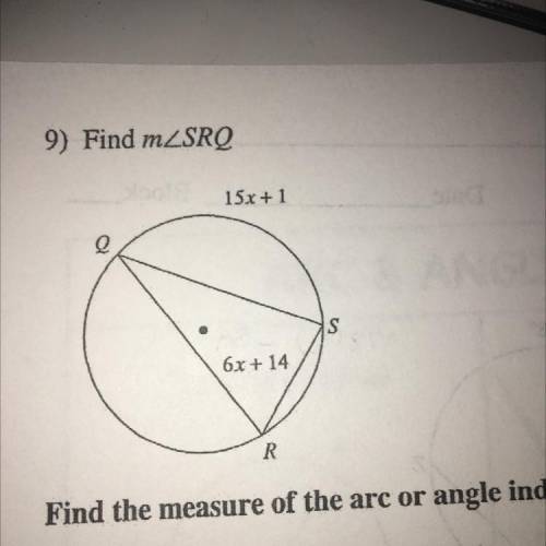 Find the measure of the arc or angle indicated. Find mSQR