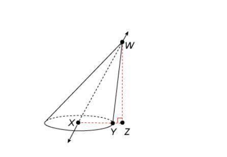 Question 2 options:

If XY is 4 m and WZ is 9 m, the exact volume of the cone is ___π square meter