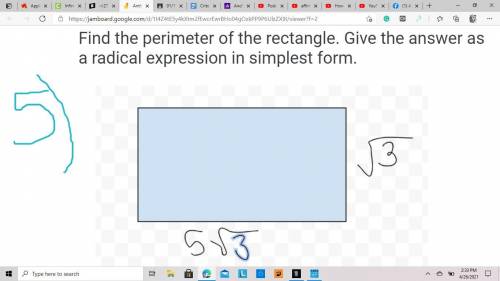 Find the perimeter of the rectangle. give the answers as a radical expression in simplest form.