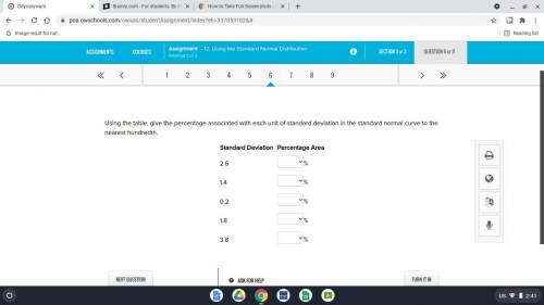 Using the table, give the percentage associated with each unit of standard deviation in the standar